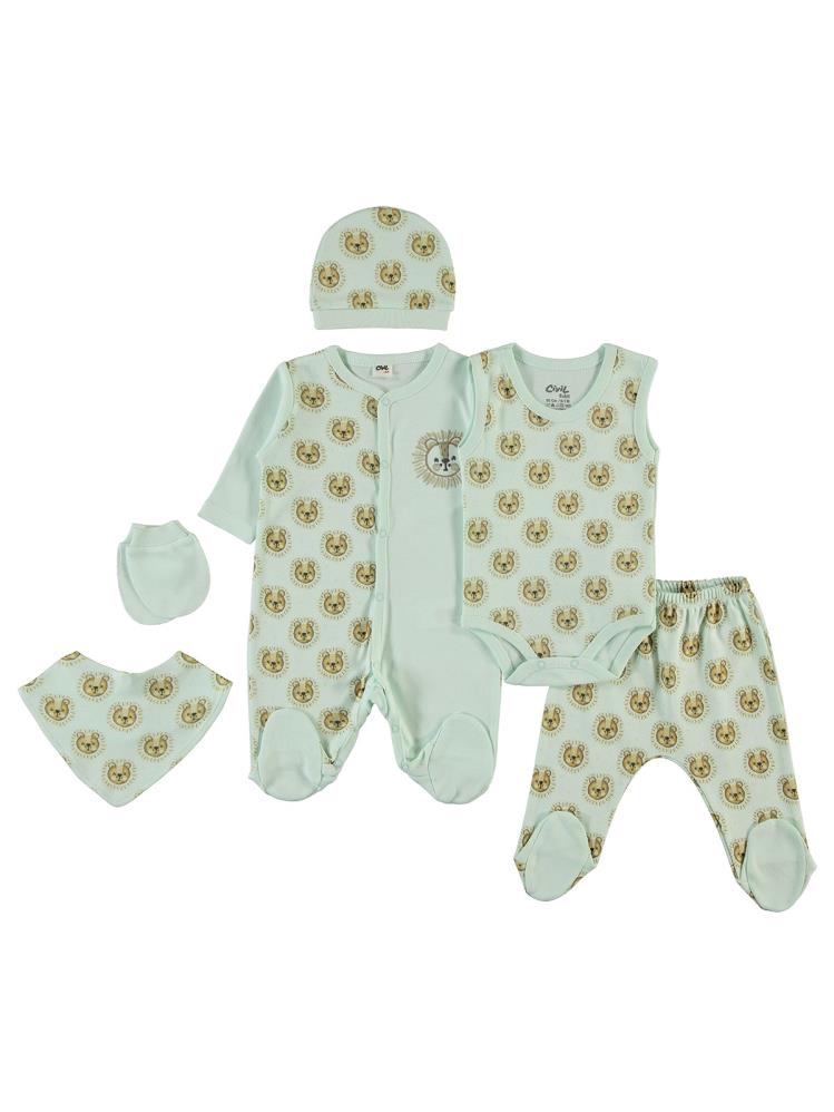 Civil Baby Aslan Baskılı 6 li 0-1 Ay Zıbın Setleri - Yeşil