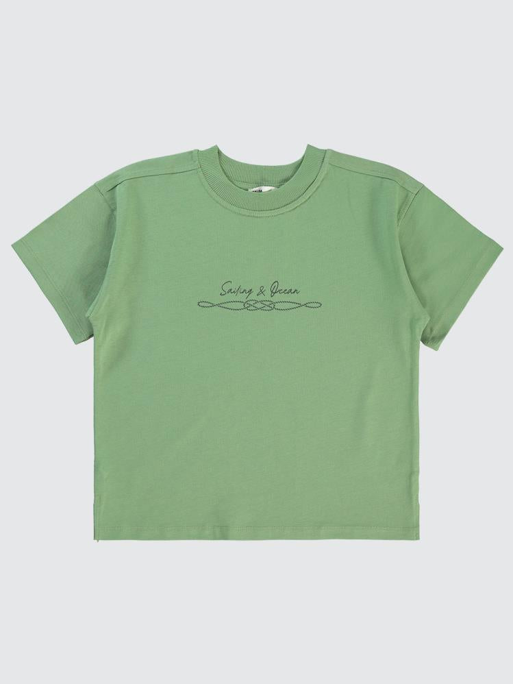 Civil Boys Sailing Baskılı Oversize 6-9 Yaş Tişört - Haki