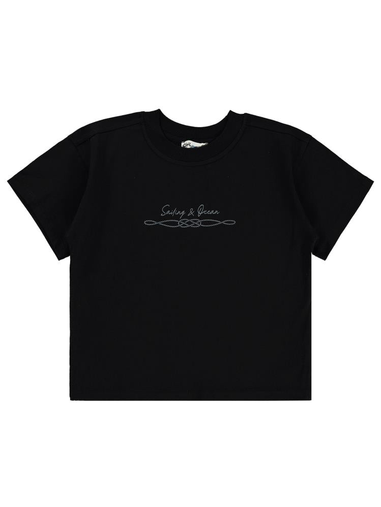 Civil Boys Sailing Baskılı Oversize 10-13 Yaş Tişört - Siyah