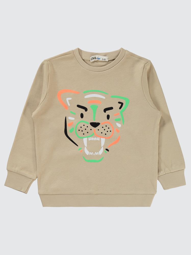 Civil Boys Kaplan Baskılı 2-5 Yaş Sweatshirt - Bej