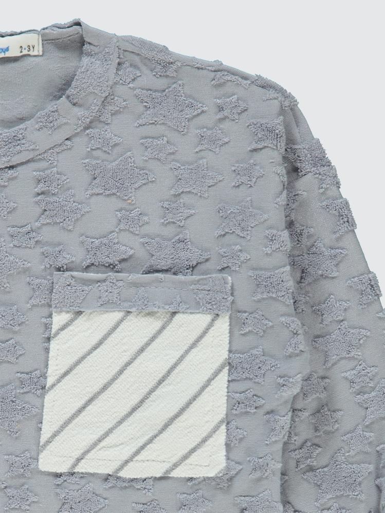 Civil Boys Yıldız Baskılı Çizgili Cepli 2-5 Yaş Sweatshirt - Mavi