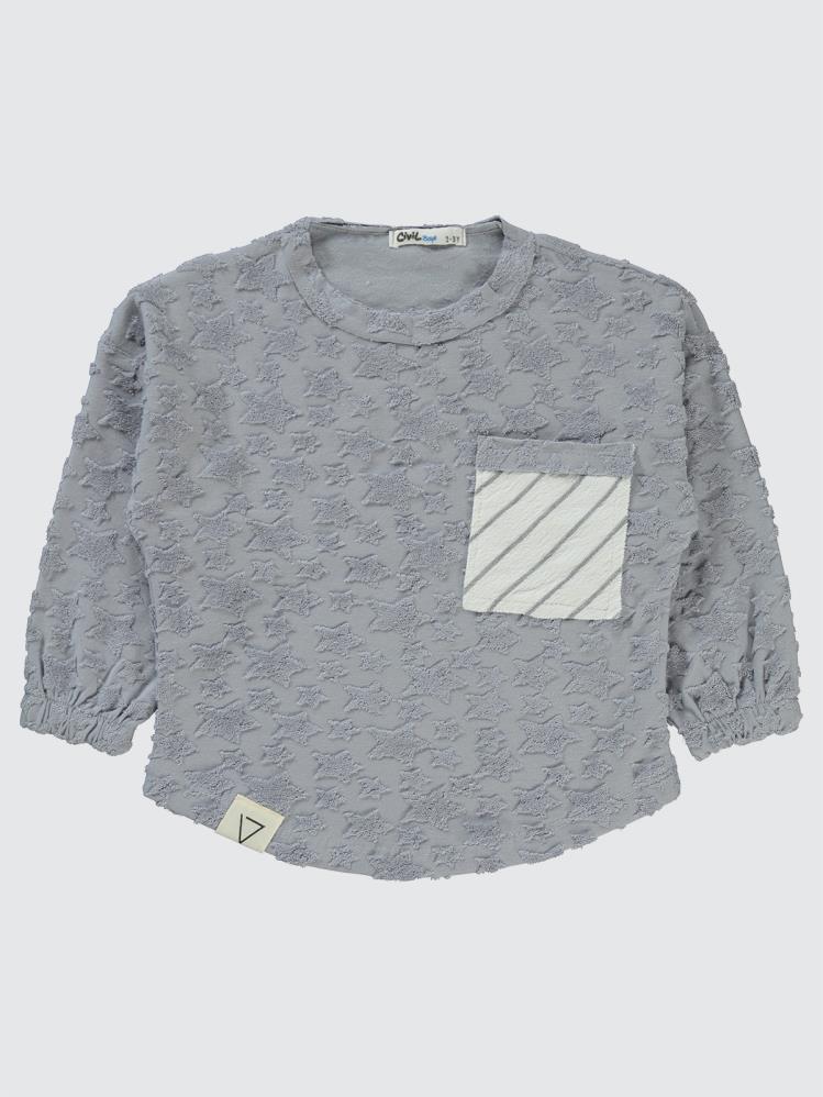 Civil Boys Yıldız Baskılı Çizgili Cepli 2-5 Yaş Sweatshirt - Mavi
