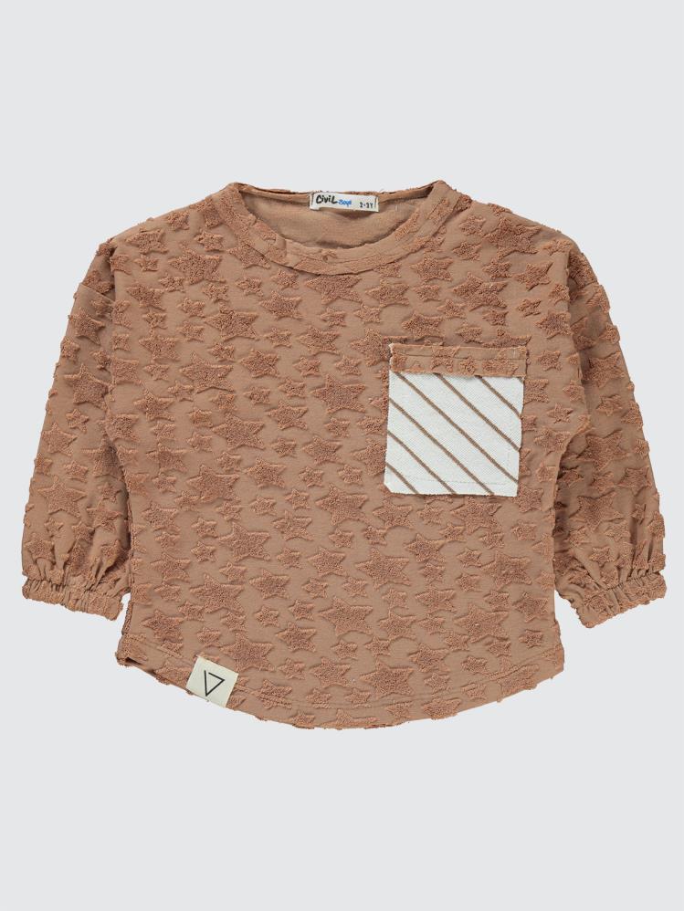 Civil Boys Yıldız Baskılı Çizgili Cepli 2-5 Yaş Sweatshirt - Kahverengi