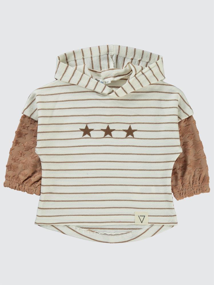 Civil Boys Yıldız Baskılı Çizgili Kapşonlu 2-5 Yaş Sweatshirt - Kahverengi