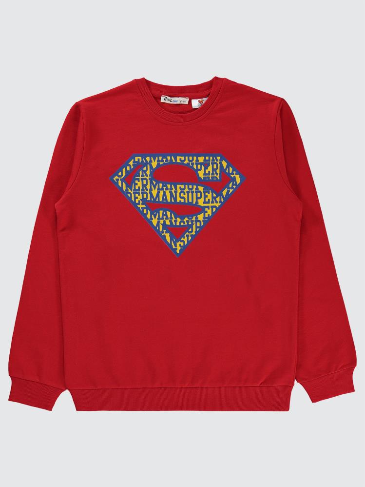 Superman Baskılı 10-13 Yaş Sweatshirt - Kırmızı