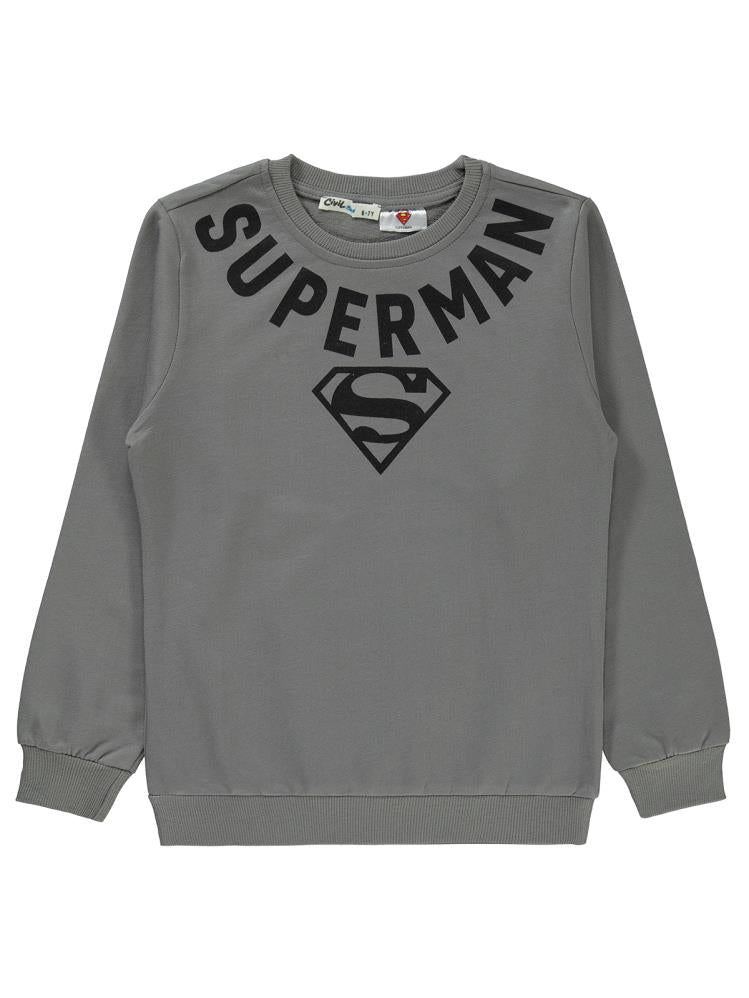 Superman Baskılı 10-13 Yaş Sweatshirt - Gri