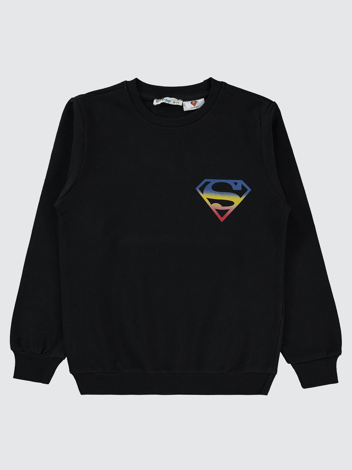 Superman Baskılı 6-9 Yaş Sweatshirt - Siyah