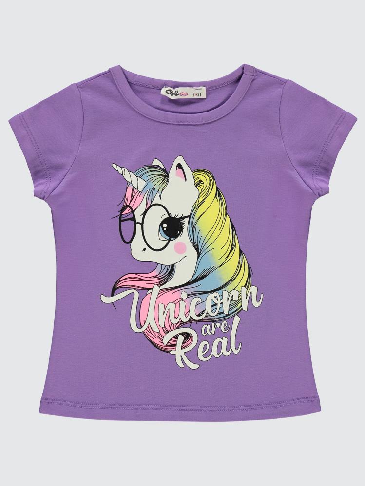 Civil Girls Unicorn Baskılı 2-5 Yaş Tişört - Lila
