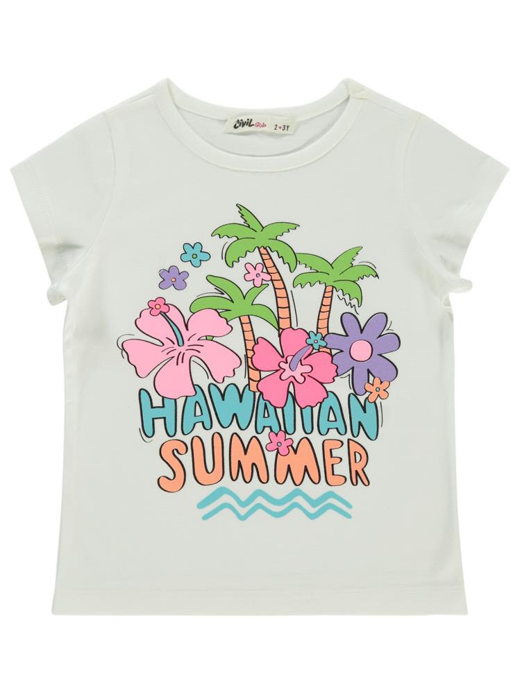 Civil Girls Summer Baskılı 2-5 Yaş Tişört - Ekru