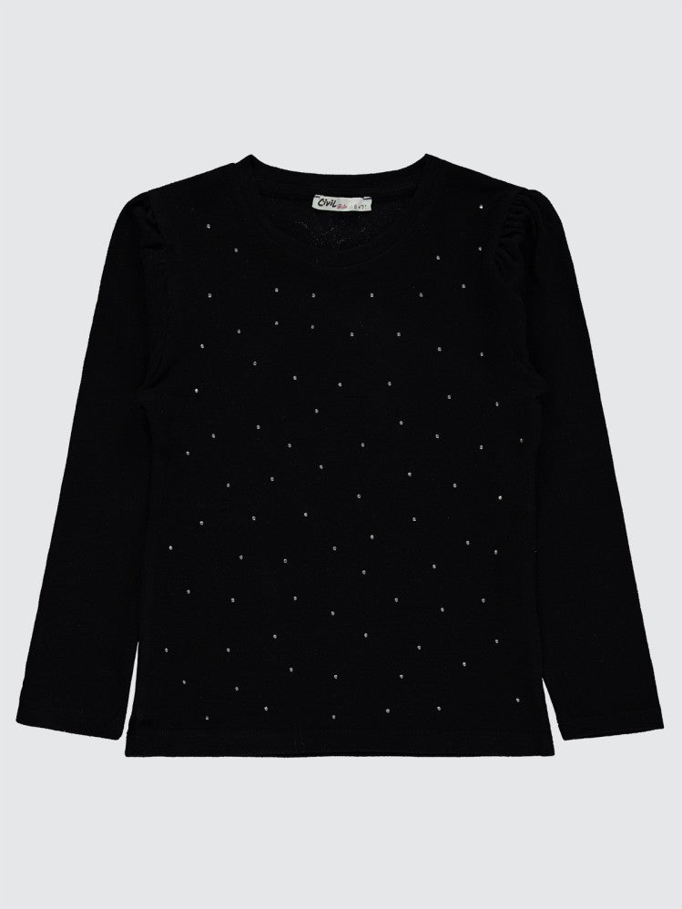 Civil Girls Stras Blouse 6-9 Yaş Sweatshirt - Siyah