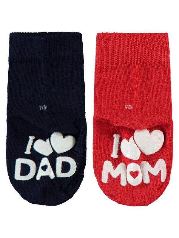 Civil Baby I Mom I Dad Abs Baskı 6-18 Ay 2'li Bebek Kız Çorap