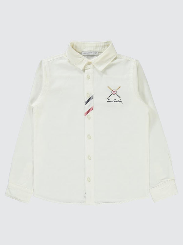 Pierre Cardin Patı Nakışlı 10-12 Yaş Gömlek - Ekru