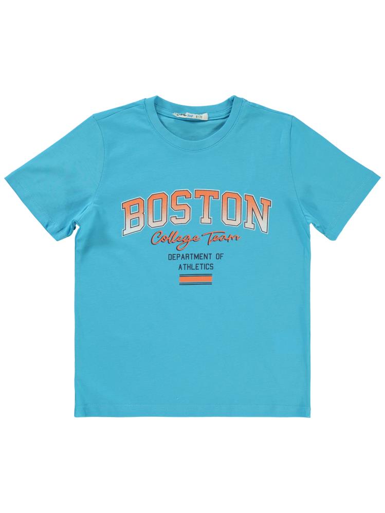 Civil Boys Boston Baskılı 6-9 Yaş Tişört - Mavi