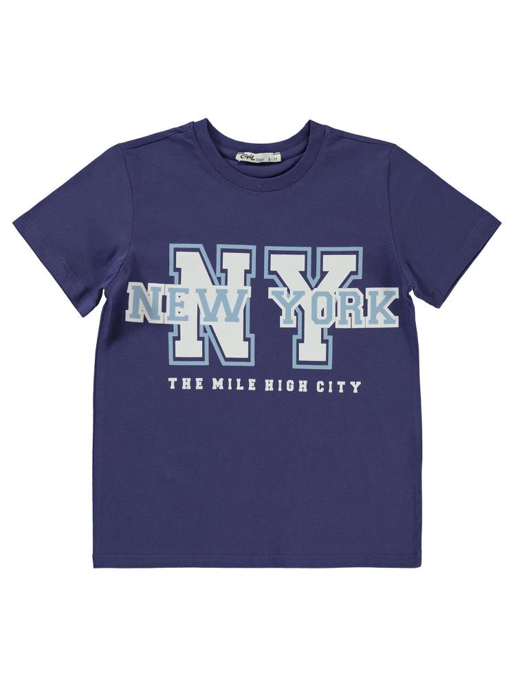 Civil Boys Newyork Baskılı 6-9 Yaş Tişört - Lila