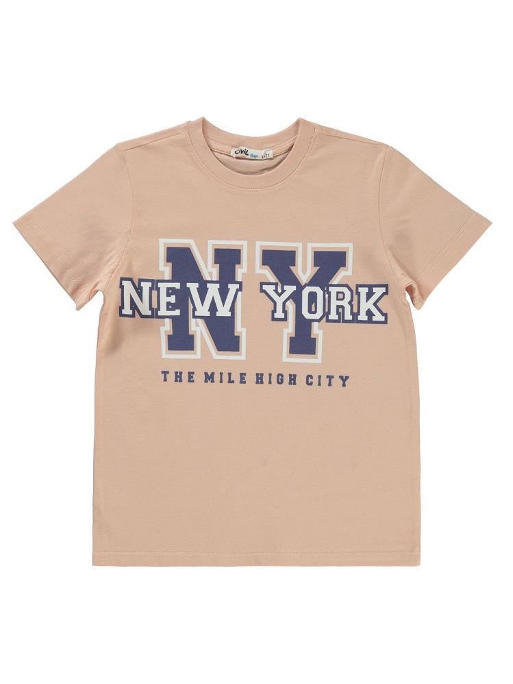 Civil Boys Newyork Baskılı 6-9 Yaş Tişört - Pudra