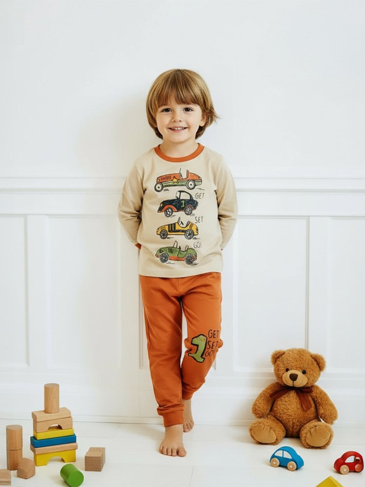 Civil Boys Get Set Go Araba Baskılı 2-5 Yaş Pijama Takımı - Turuncu