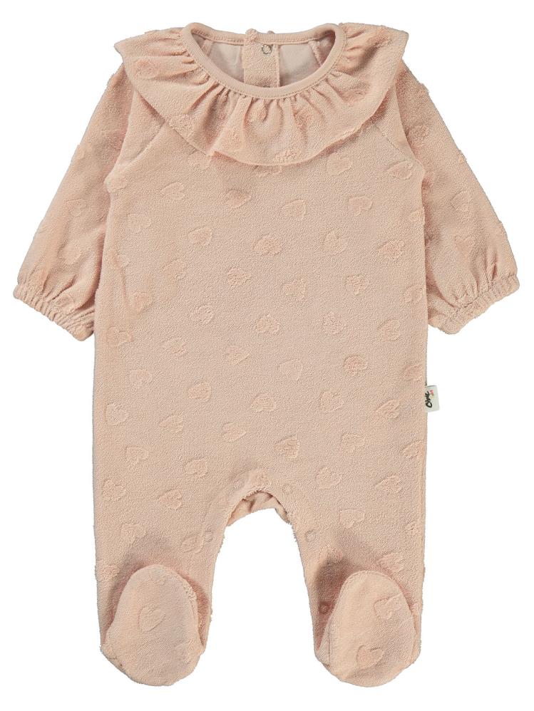Civil Baby Kalp Jakarlı Patikli 1-6 Ay Tulum - Pudra