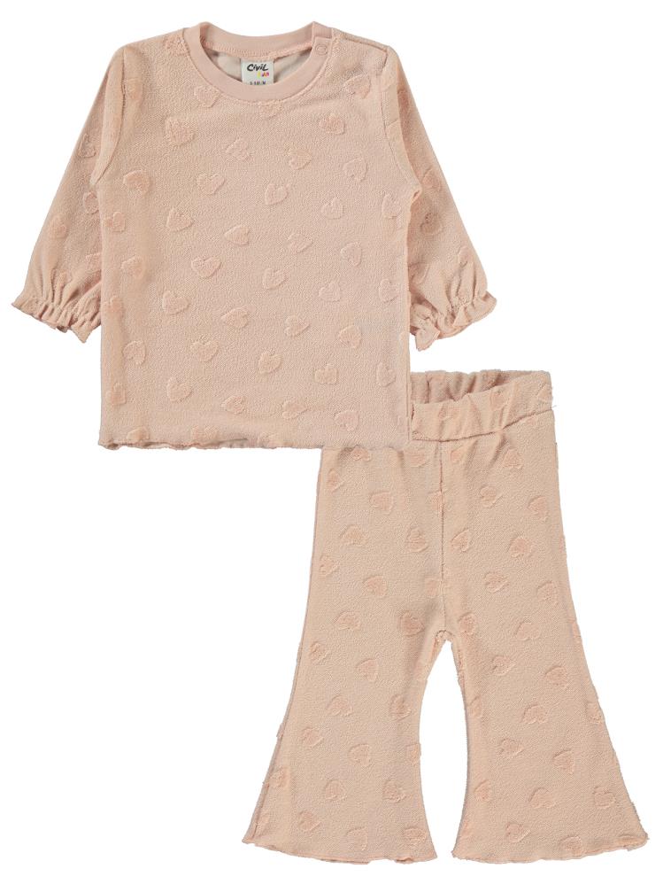 Civil Baby Kalp Jakarlı 6-18 Ay Takım - Pudra