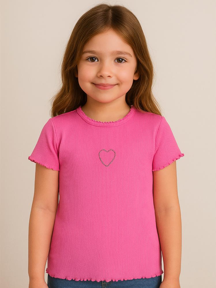 Civil Girls Kalp Baskılı 2-5 Yaş Tişört - Fusya