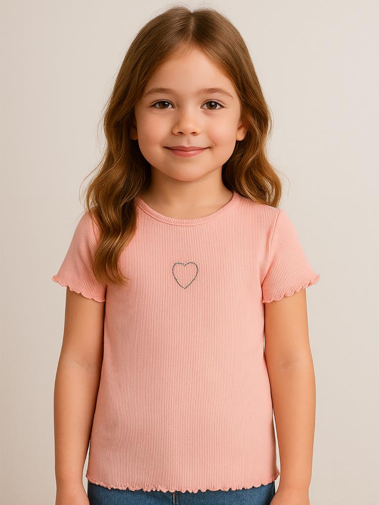 Civil Girls Kalp Baskılı 2-5 Yaş Tişört - Pudra