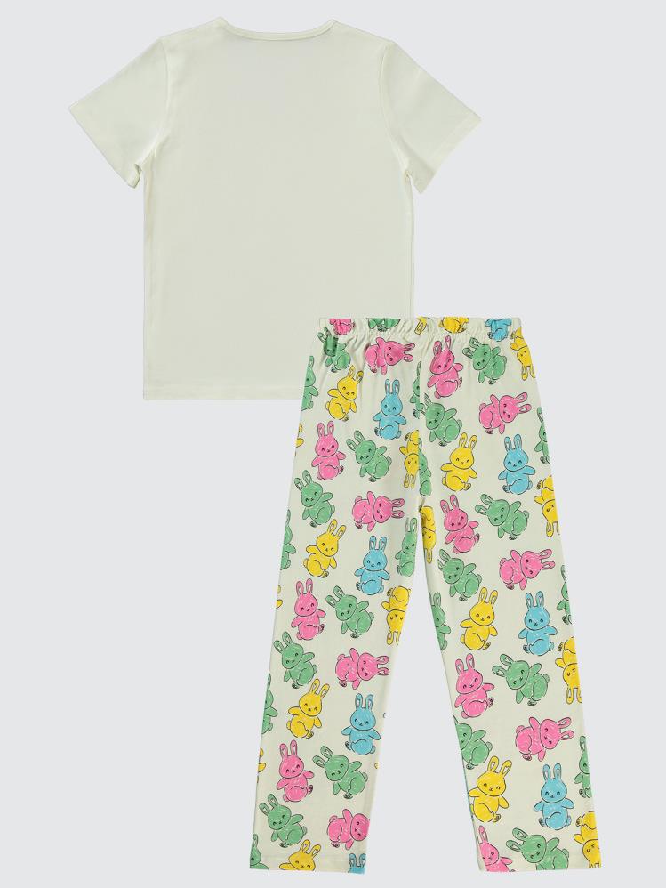 Civil Girls Tavşan Baskılı 10-13 Yaş Pijama Takımı - Ekru