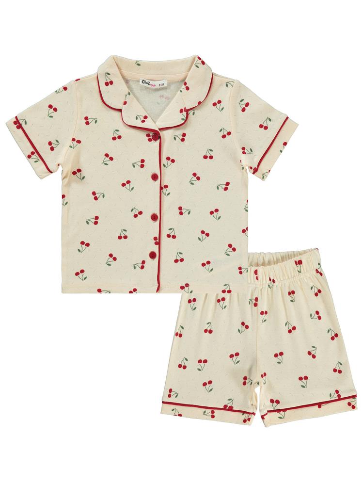 Civil Girls Kiraz Baskılı 2-5 Yaş Pijama Takımı - Fil Dişi