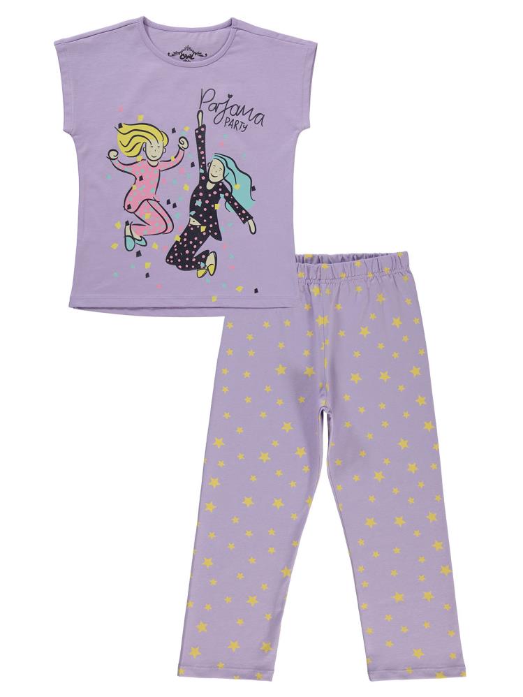 Civil Girls Party Baskılı 10-13 Yaş Pijama Takımı - Lila