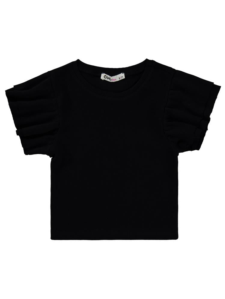 Civil Girls Volan Kollu 6-9 Yaş Tişört - Siyah