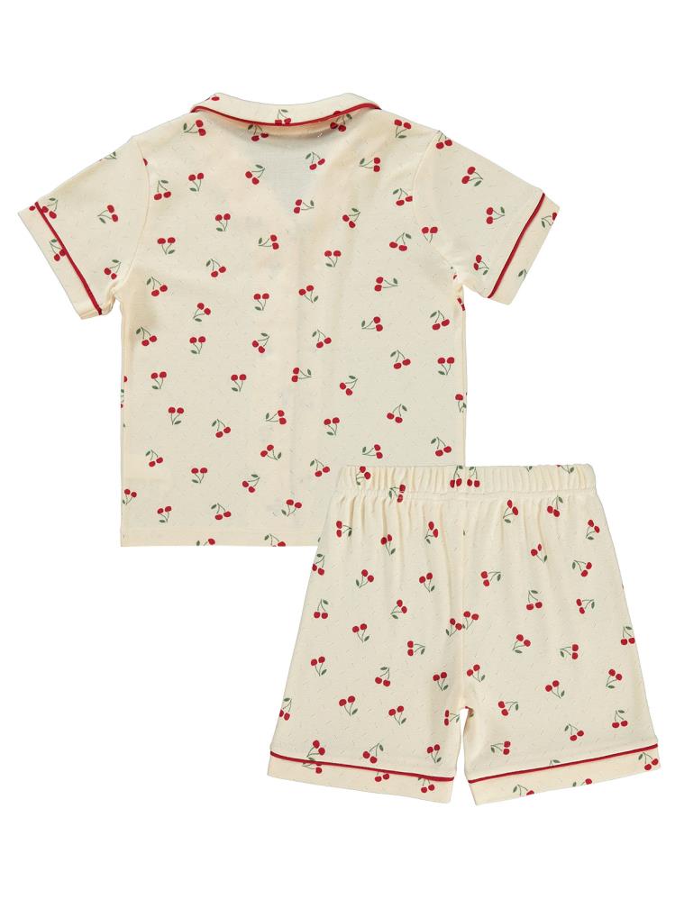 Civil Girls Kiraz Baskılı 10-13 Yaş Pijama Takımı - Fil Dişi