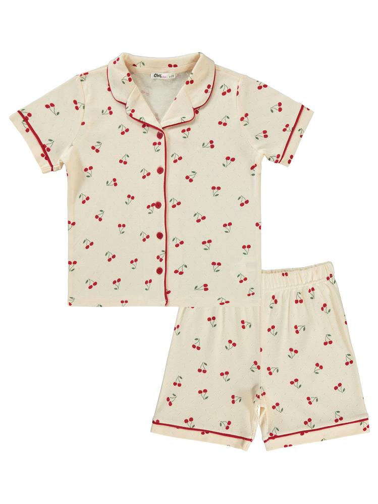 Civil Girls Kiraz Baskılı 10-13 Yaş Pijama Takımı - Fil Dişi