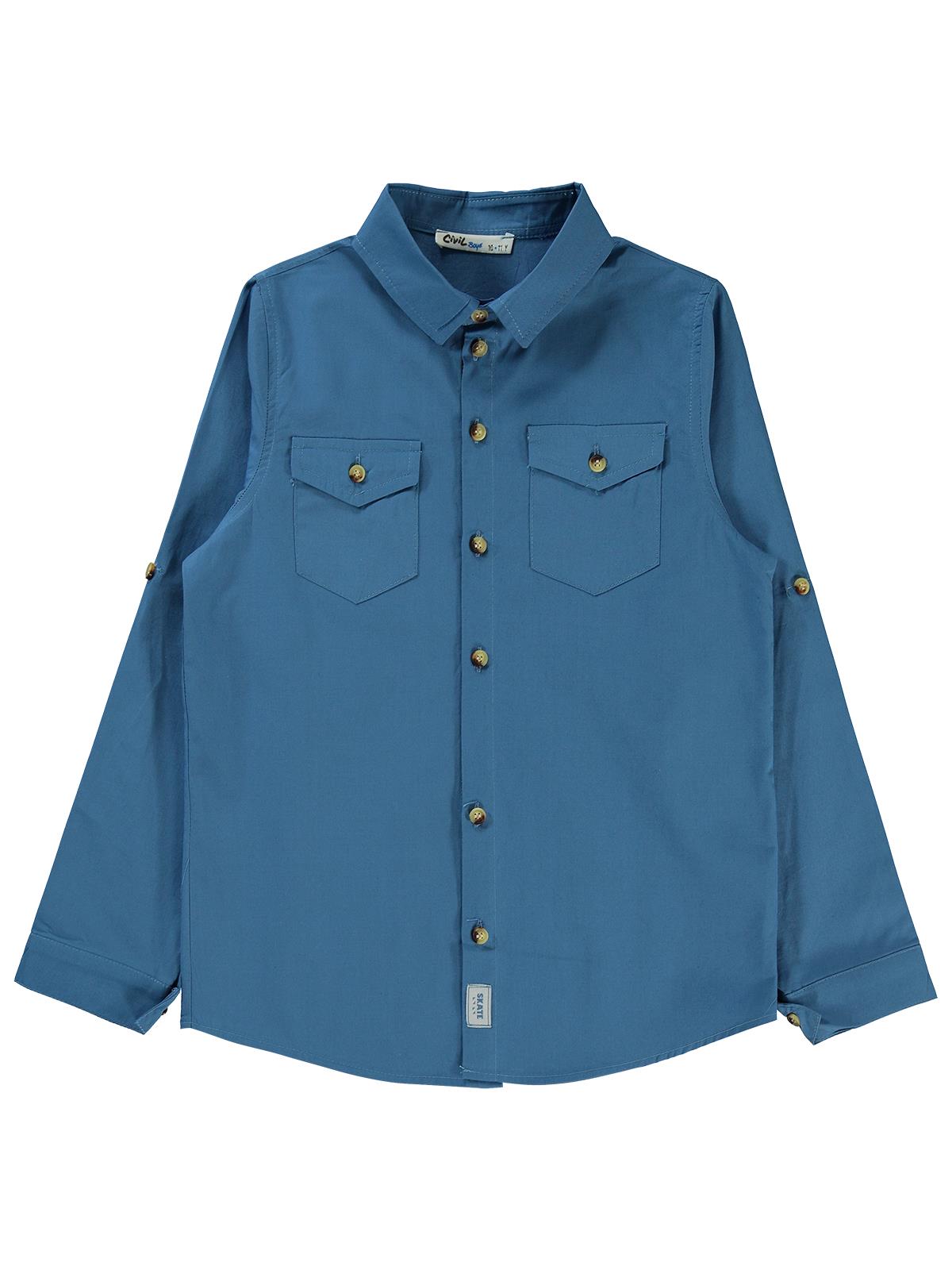 Civil Boys Kapak Cepli Tişörtlü Gömlek 10-13 Yaş Gömlek - Mavi