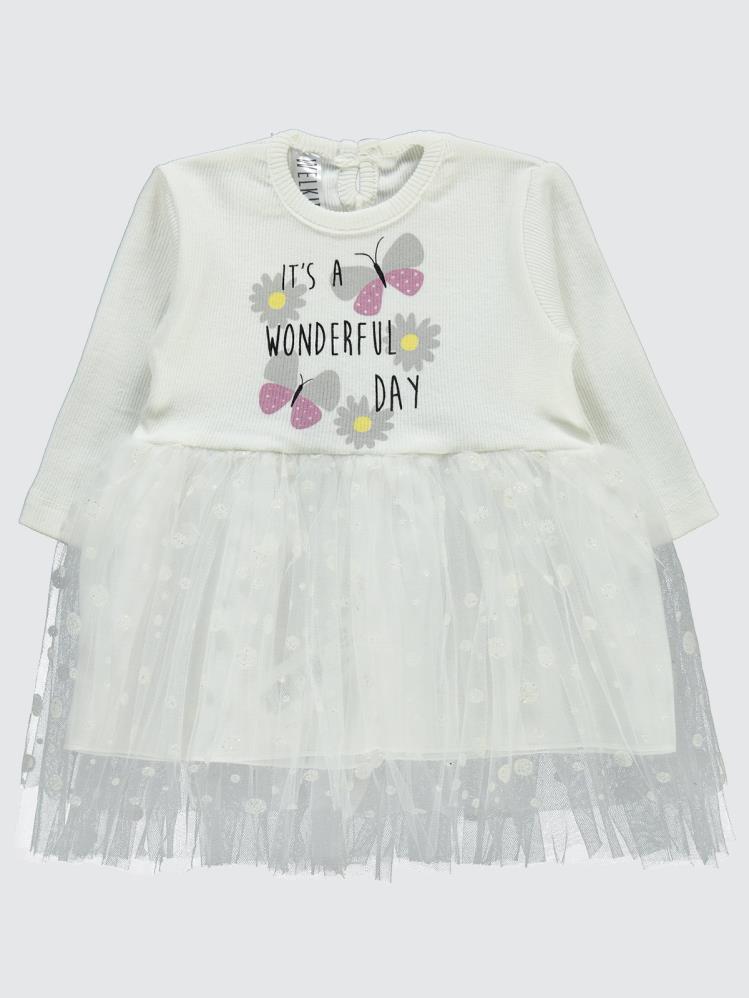 Welkin Simli Tüllü 6-18 Ay Elbise - Ekru