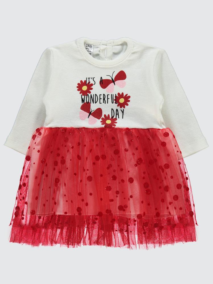 Welkin Simli Tüllü 6-18 Ay Elbise - Kırmızı