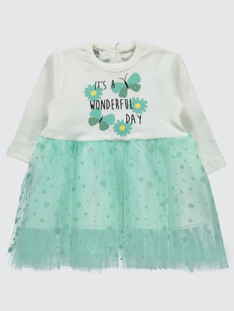 Welkin Simli Tüllü 6-18 Ay Elbise - Yeşil