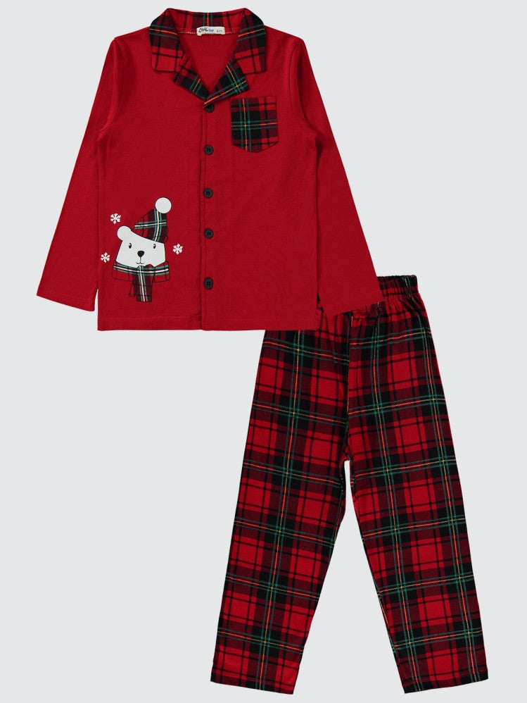 Civil Boys Ayıcık Baskılı Cepli 6-9 Yaş Pijama Takımı - Kırmızı