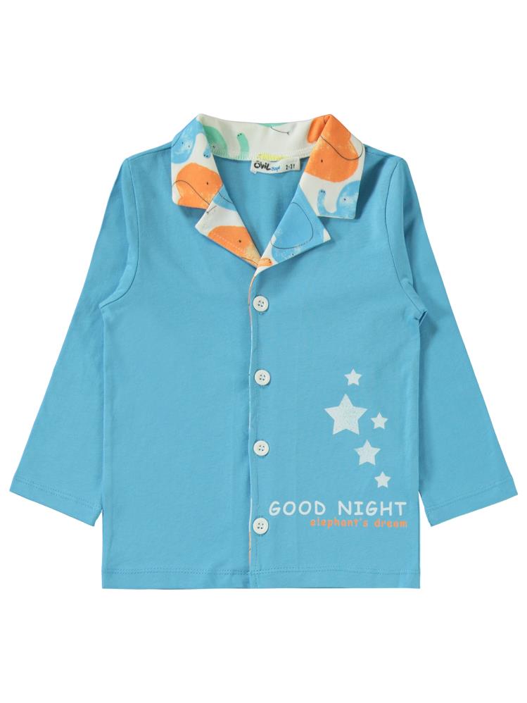 Civil Boys Düğmeli Good Nıght Baskılı 2-5 Yaş Pijama Takımı - Mavi