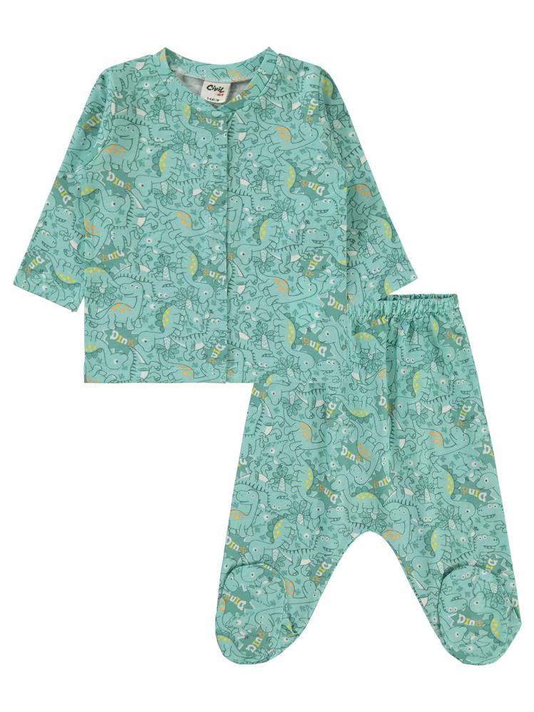 Civil Baby Dinazor Baskılı 1-6 Ay Pijama Takımı - Yeşil