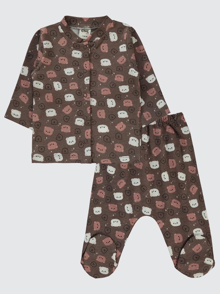 Civil Baby Ayıcık Baskılı 1-6 Ay Pijama Takımı - Kahverengi