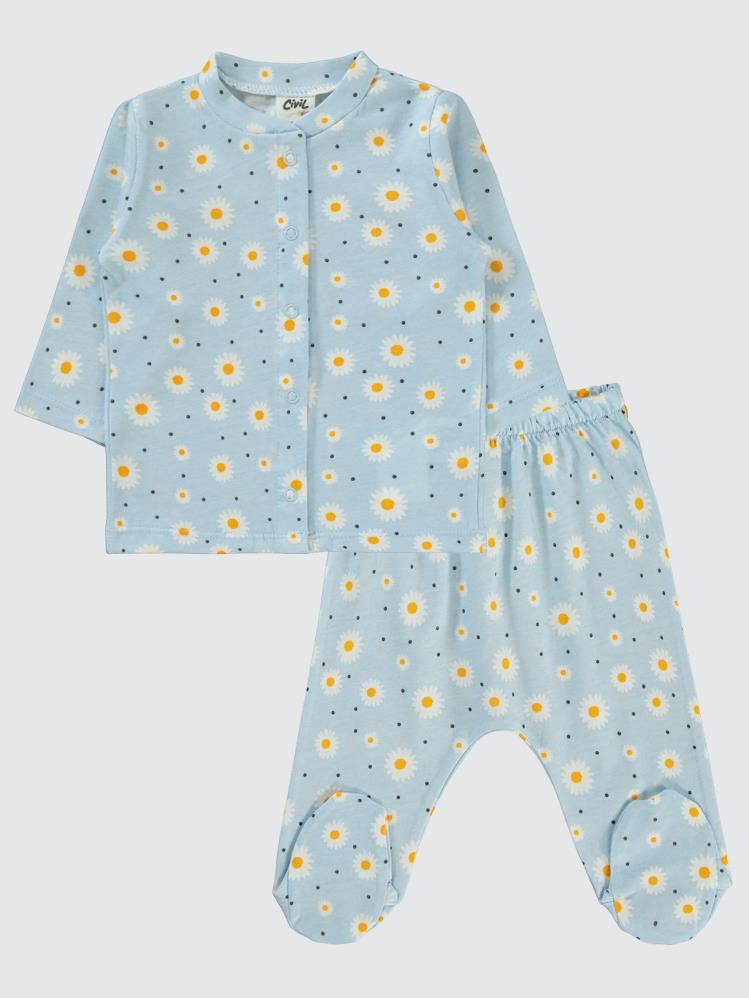 Civil Baby Papatya Baskılı 1-6 Ay Pijama Takımı - Yeşil