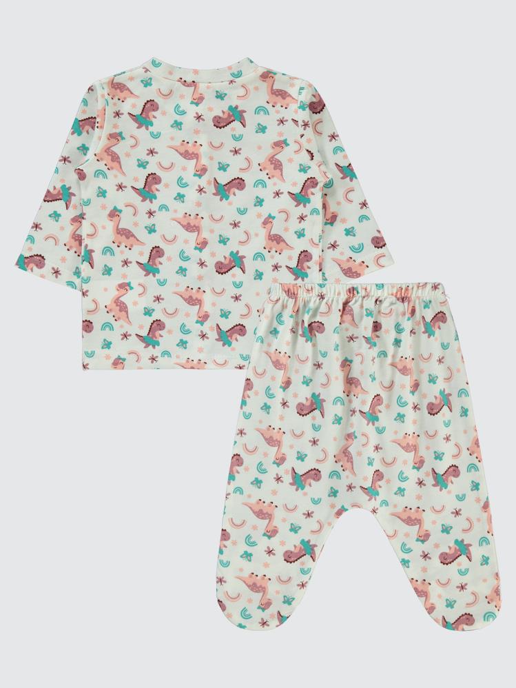 Civil Baby Dinazor Baskılı 1-6 Ay Pijama Takımı - Ekru