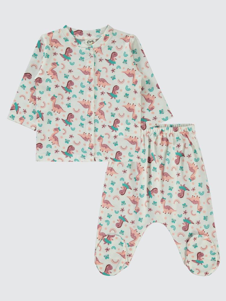 Civil Baby Dinazor Baskılı 1-6 Ay Pijama Takımı - Ekru