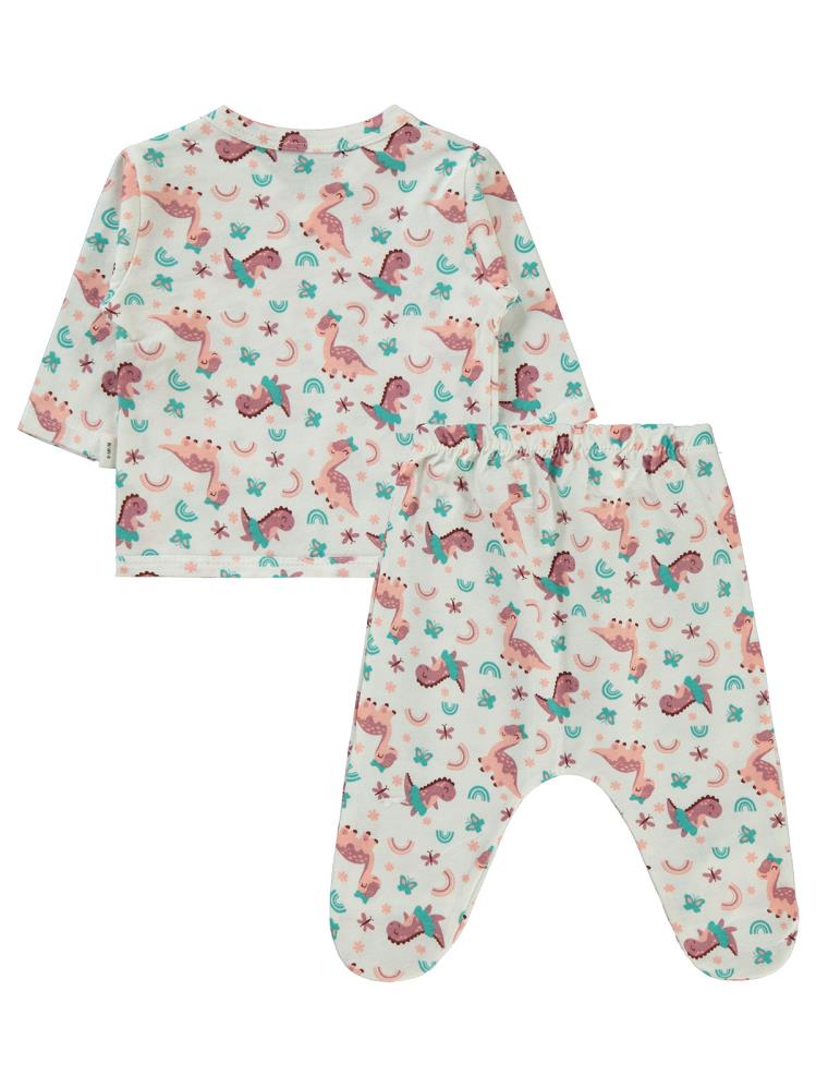 Civil Baby Dinazor Baskılı 0-1 Ay Zıbın Takımları - Ekru