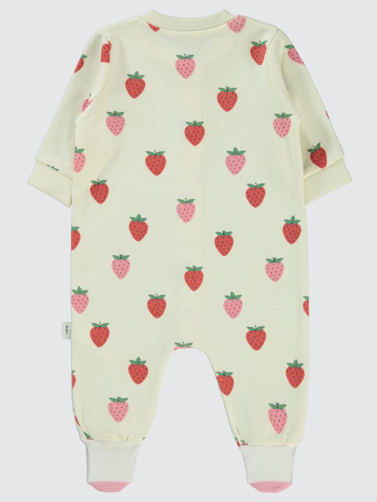 Civil Baby Çilek Baskılı 1-6 Ay Tulum - Ekru
