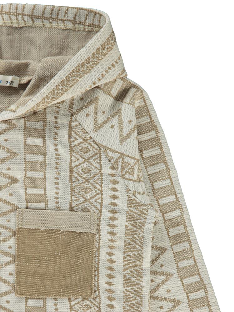 Civil Boys Kendinden Desenli Kapşonlu 2-5 Yaş Sweatshirt - Bej