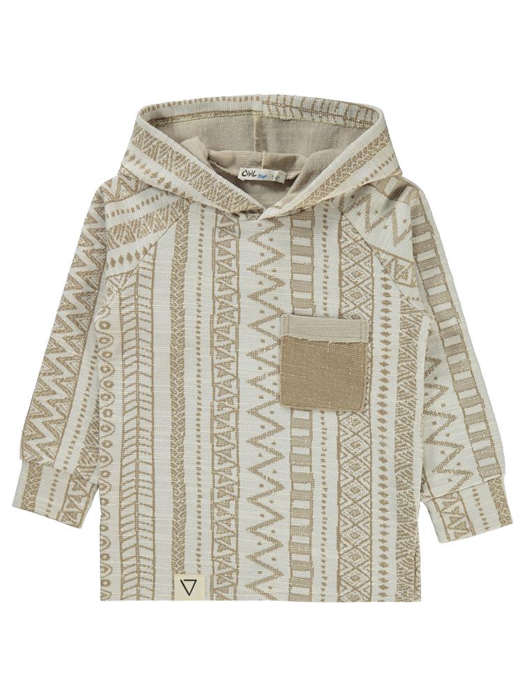 Civil Boys Kendinden Desenli Kapşonlu 2-5 Yaş Sweatshirt - Bej