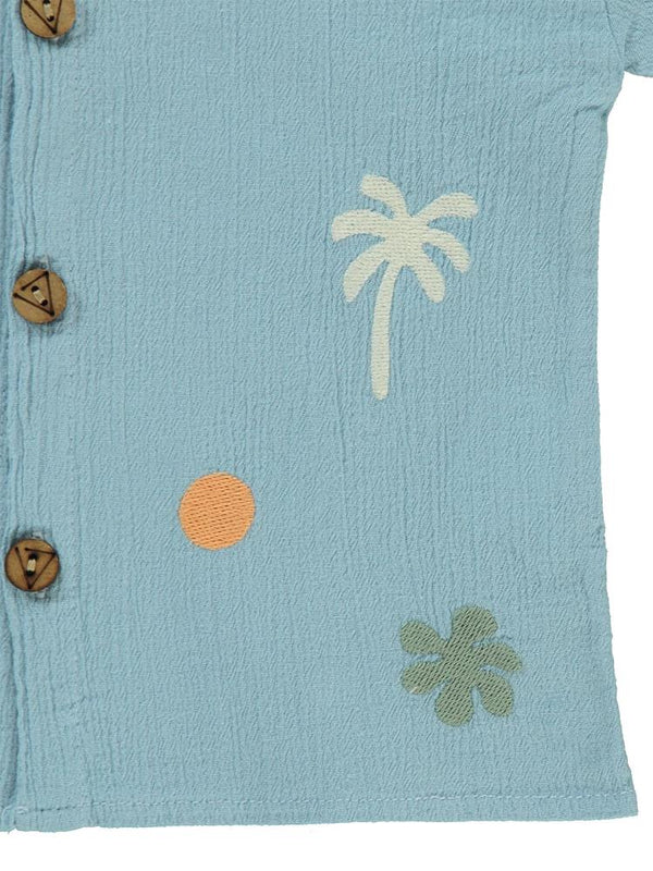 Civil Boys Palmiye Nakışlı 2-5 Yaş Gömlek - Mavi