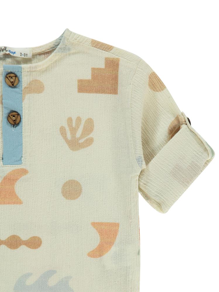 Civil Boys Kendinden Desenli Süs Düğmeli 2-5 Yaş Gömlek - Bej