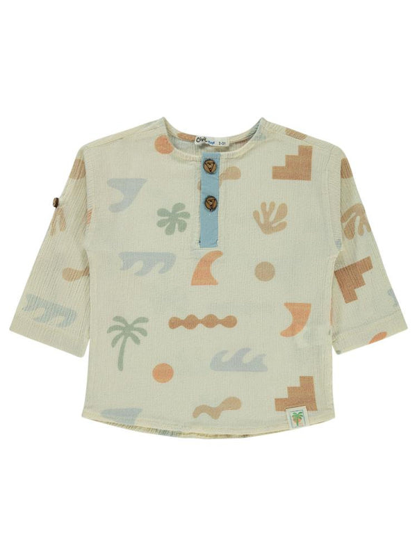 Civil Boys Kendinden Desenli Süs Düğmeli 2-5 Yaş Gömlek - Bej