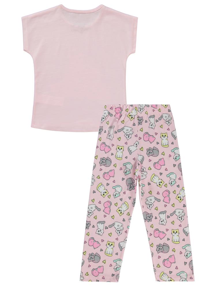 Civil Girls Kediler Baskılı 2-5 Yaş Pijama Takımı - Pembe