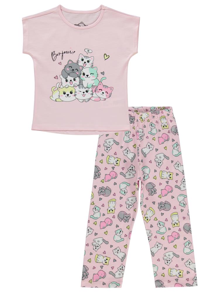 Civil Girls Kediler Baskılı 2-5 Yaş Pijama Takımı - Pembe